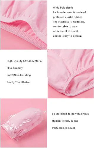 Vista 5 de Paquete de 15 bragas desechables para mujer, 100 % algodón de baja altura