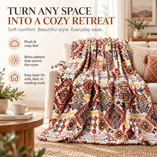 Vista 3 de DaDa Bedding - Manta de forro polar de visón bohemio del suroeste, ligera, acogedora, de granja, azteca, habana, geométrica, abstracta, suave