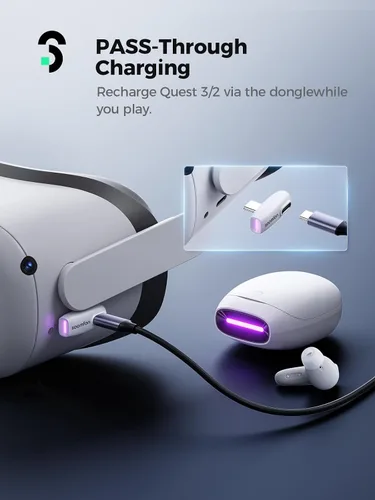 Vista 4 de SOOMFON VR Wireless Gaming Earbuds 16ms Low Latency, Dual Connection, 2.4GHz Wireless, USB-C Dongle Included-Compatible with Meta Quest 3,Quest