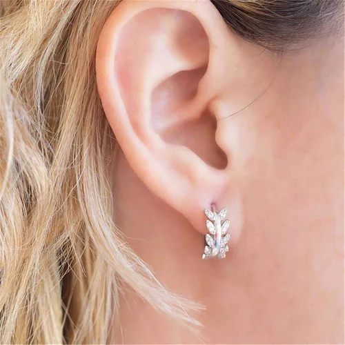 Vista 4 de Journey Studio - 1 par de aretes de aro redondos con forma de hoja de diamante artificial para mujer, Cobre