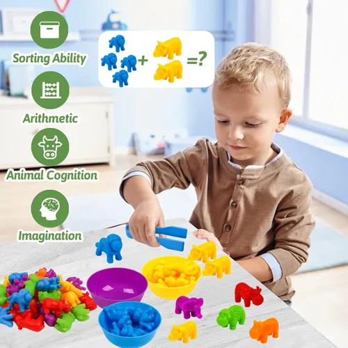Vista 5 de Juguete de contar animales, juegos a juego con cuencos de clasificación, juguetes de clasificación para niños pequeños, actividades de aprendizaje
