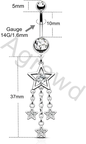 Vista 4 de Agrewd Anillos colgantes para ombligo de 0.49 oz, anillos colgantes de ombligo para mujer, joyería de acero inoxidable colgante de acero inoxidable
