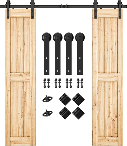Vista 15 de SMARTSTANDARD Kit de herrajes para puerta corrediza de granero de doble puerta resistente de 5 pies, suave y silencioso, fácil de instalar, incluye