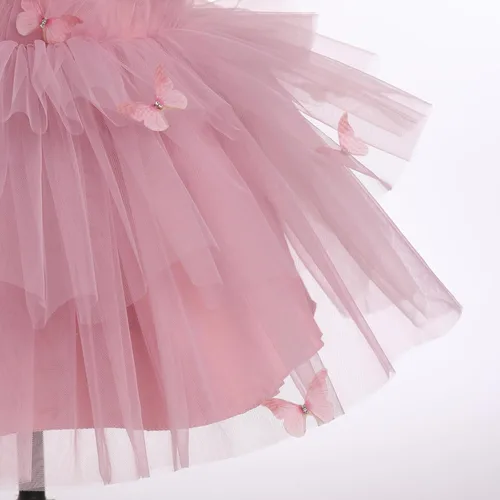 Vista 5 de IMEKIS Toddler Girls Butterfly Birthday Dress Rainbow Tulle Formal Wedding Party Ruffle Tutu Dresses Photo Shoot