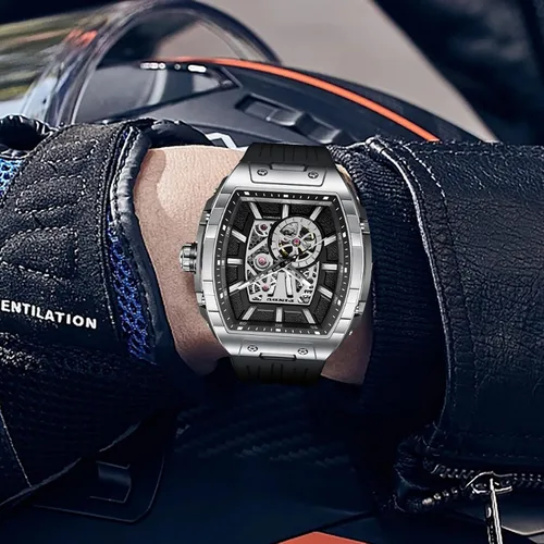 Vista 5 de GLENAW PINDU Men's Fashion Chronograph Sport Style Watch Casual Tonneau Skeleton Watch Date Quartz Analog Watch Timepiece for Men