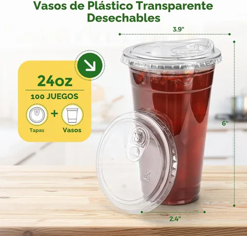 Vista 2 de Glotoch Express - Vasos de plástico con tapas para sorber sin pajilla, 24 onzas, 100