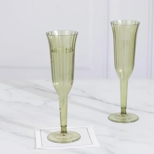 Vista 8 de Efavormart - Juego de 24 copas de champán de plástico de 6 onzas, diseño acampanado ámbar dorado transparente, vasos desechables con base desmontable