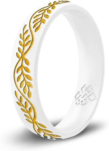Vista 4 de Knot Theory Anillo de silicona de filigrana y hoja de laurel con incrustaciones de oro, anillo de boda de silicona grabado, para actividades