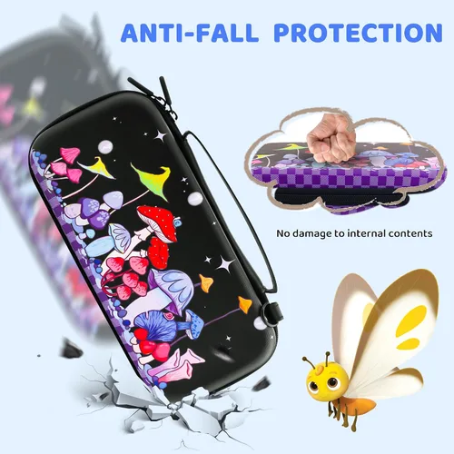 Vista 3 de HYPERCASE Cute Carrying Case Set for Nintendo Switch Accessories, Magical Mushroom Hard Travel Storage Bag with Glitter Protective Cover Skin for