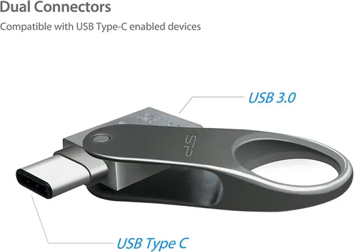 Vista 3 de Silicon Power 32GB USB 3.0 (USB 3.1 Gen1) Tipo C Swivel Dual Flash Drive (SP032GBUC3C80V1S)