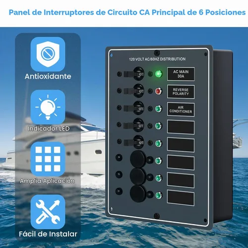 Vista 2 de Haoguo - Panel de interruptor de circuito de 6 posiciones AC con indicador LED de polaridad inversa roja, incluye cubierta trasera de aislamiento AC