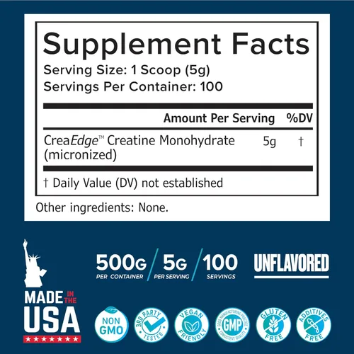 Vista 8 de Monohidrato de creatina en polvo 17.64 oz – Apoya el crecimiento muscular, la fuerza y la función cognitiva*, 0.17 oz por porción – 100 porciones
