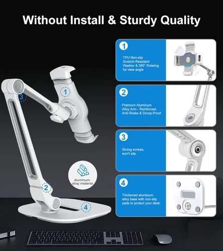 Vista 3 de Soporte ajustable para tablet de escritorio, soporte giratorio de 360° para iPad Air mini Pro de 4.7 a 12 pulgadas, iPhone, Samsung POS, Kindle