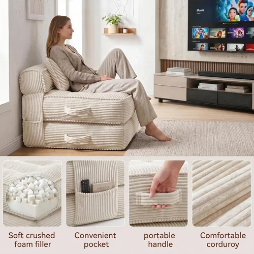 Vista 4 de Sofá cama plegable, silla convertible con almohada, colchón plegable con soporte para la espalda, silla plegable portátil, cama, cómodo sofá