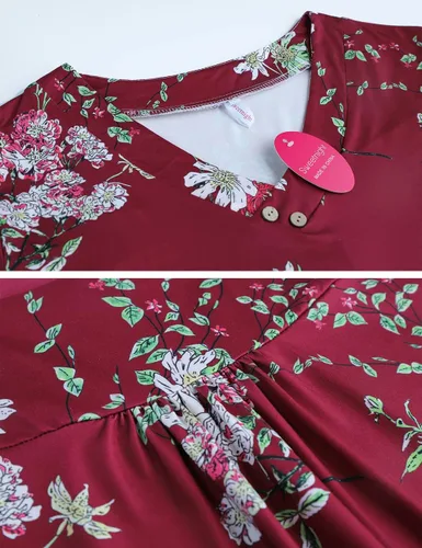 Vista 3 de Sweetnight Blusa tipo túnica campesina con cuello en V y estampado floral para mujer