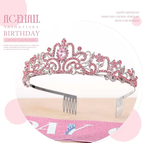 Vista 2 de Acenail Corona de cumpleaños para niña, banda de cumpleaños, tiara de cumpleaños para niñas, coronas de cumpleaños con diamantes de imitación