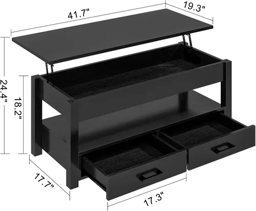 Vista 4 de FABATO Mesa auxiliar elevable de 41.7 pulgadas con 2 cajones de almacenamiento con compartimento oculto, estante de almacenamiento abierto para sala