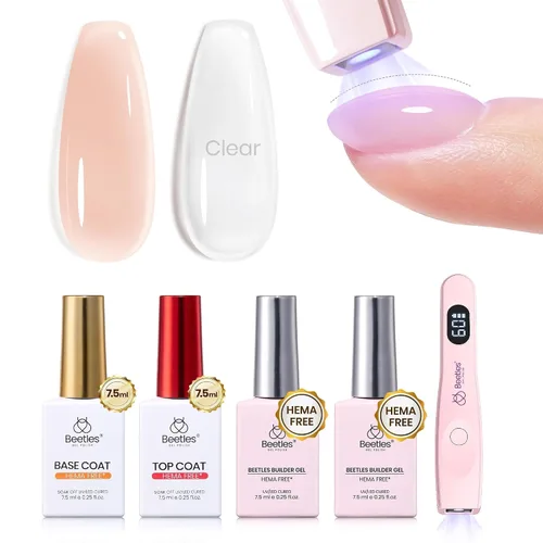 Vista 22 de Beetles - Gel constructor para uñas, 2 piezas de gel transparente 8 en 1, para fortalecer las uñas naturales instantáneas y extensión para salón