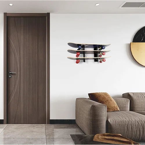 Vista 6 de Estante de monopatín montado en la pared, soporte para monopatín, marco de monopatín, diseño horizontal de ahorro de espacio Negro (3 Layers Black)