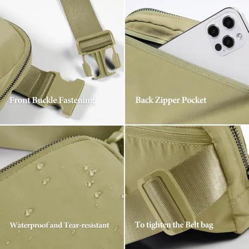 Vista 5 de ODODOS Minicangurera unisex con correa ajustable, para entrenamiento, correr, viajes o senderismo, Caqui Verde
