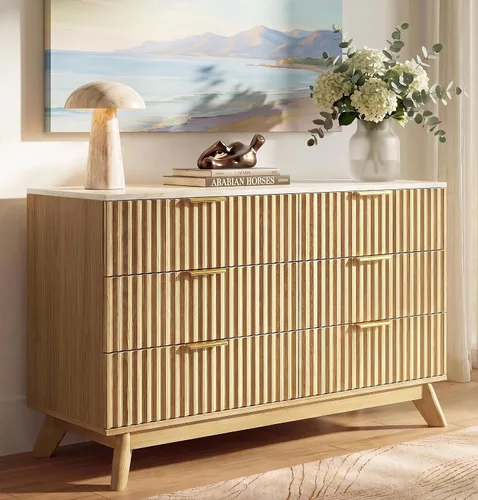 Vista 15 de JUMMICO Cómoda acanalada para dormitorio, 47.2 pulgadas de ancho Roble natural