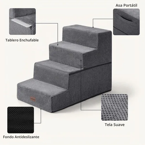 Vista 2 de Aodisman Escaleras para perros para cama o sofá, escaleras para mascotas de Gris