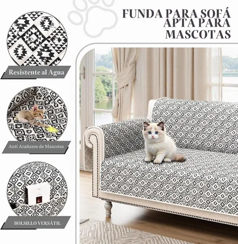 Vista 5 de ALIECOM Funda para sofá 100% impermeable para sofá de 3 cojines, apta para mascotas, fundas de sofá lavables con estampado, antideslizantes, Gris a