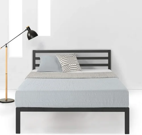 Vista 3 de Mellow Cama de plataforma de metal resistente de 14 pulgadas con cabecero, soporte de listones de madera, base de colchón (no necesita somier)