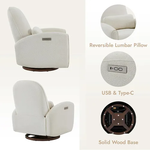 Vista 6 de Watson & Whitely Sillas reclinables eléctricas, mecedora giratoria para cuarto de bebé, con soporte lumbar y almohada lumbar y base de madera maciza