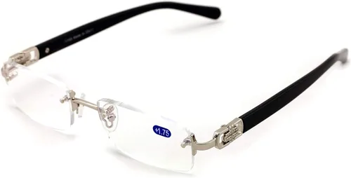 Vista 2 de Lector de gafas de lectura de moda de diseñador rectangular sin montura para hombre plateado