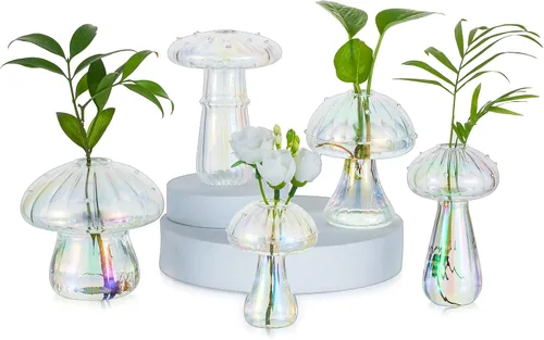 Vista 9 de Glasseam Estaciones de propagación de hongos para plantas: bonitas macetas de vidrio sopladas a mano de colores para plantas de interior, 5 frascos