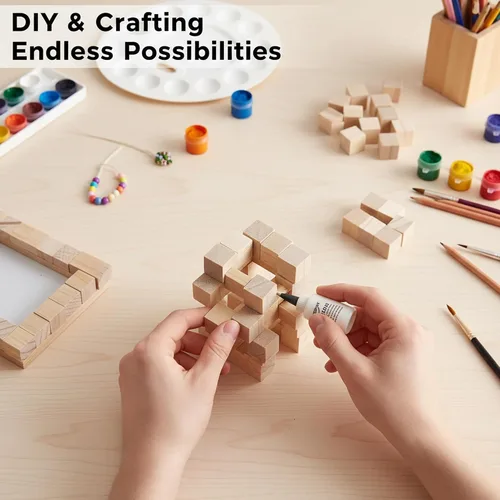 Vista 5 de Bloques de madera para manualidades, cubos de madera sin terminar, bloques cuadrados de madera de pino natural de 1 cm, cubos de madera para artes