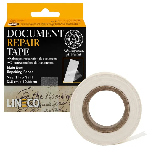 Vista 10 de Lineco, cinta de reparación de documentos de archivo, 2,5 cm x 30 m, sin ácidos y translúcida, para reparación de documentos en papel, libros