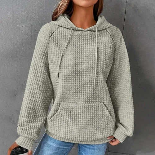 Vista 7 de Ceboyel Sudaderas ligeras con capucha para mujer, de punto gofre, de manga larga, suéter lindo para adolescentes y niñas 2023