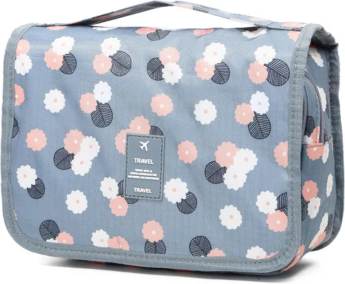 Vista 18 de Sechunk Neceser de maquillaje resistente al agua, bolsa de cosméticos organizador de viaje para accesorios, bolsa de viaje con gancho para colgar