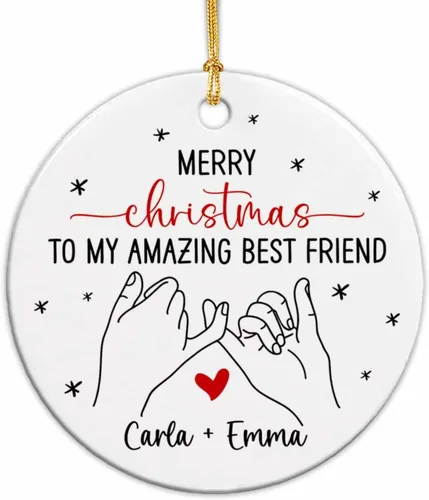 Vista 15 de Adornos de cerámica personalizados para los mejores amigos están atados con cuerdas de corazón, adorno personalizado de 2 amigos, adorno de buenos
