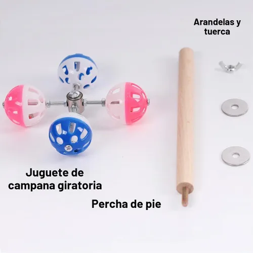 Vista 5 de Juguete de perca para pájaros con bolas giratorias, periquito para jaula de metal, divertido juguete para loros, cacatúas, periquitos, loros