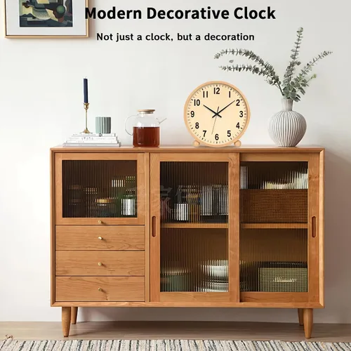 Vista 6 de Maxspace Reloj de mesa de madera, reloj de escritorio silencioso sin tictac de 8 pulgadas, funciona con pilas, reloj analógico de escritorio