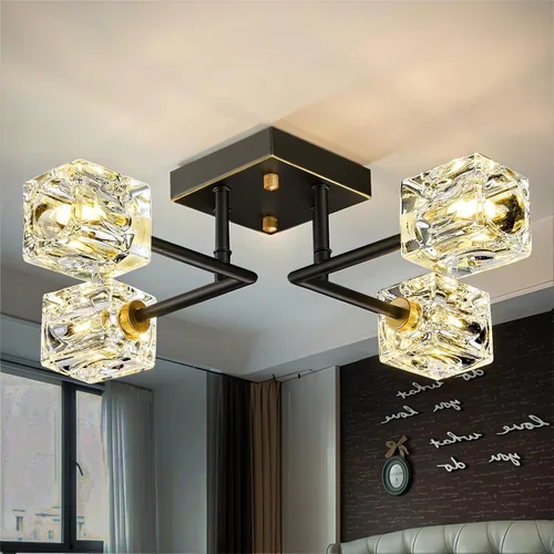 Vista 19 de Lámpara de techo de cristal Sputnik dorada, lámpara de montaje Dorado-4 luces