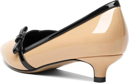 Vista 5 de AUMOTED Zapatos de tacón para mujer con punta puntiaguda, para citas, zapatos de vestir de oficina, sin cordones, con lazos casuales, tacón sólido