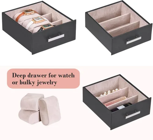Vista 6 de ANWBROAD Large Jewelry Box Women Jewelery Organizer Box Jewelry Holder Organizer Jewelry Storage Case for All Jewelry with Lock Mirror for Necklaces