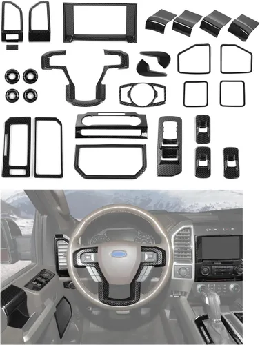 Vista 10 de Kit interior de consola central de fibra de carbono de 11 piezas para Ford F150 2015-2020, accesorios interiores