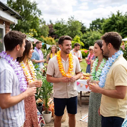 Vista 8 de JOYIN Juguete de 12 unidades de leis hawaianos a granel, flor tropical Lei hawaiana Lei playa Hawaii Luau recuerdos de fiesta decoración suministros