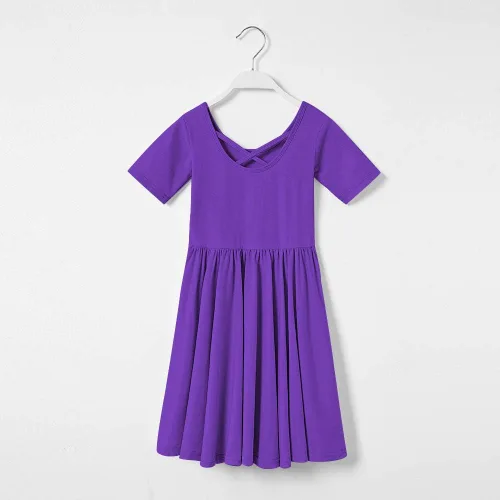 Vista 6 de Stelle Vestido de patinadora de manga corta para niños y niñas, casual, acampanado, para fiesta escolar, 3-12 años, Blanco