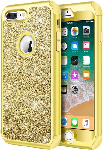 Vista 16 de Hython Funda para iPhone 8 Plus/7 Plus - Defensor resistente, carcasa rígida híbrida con purpurina brillante, cubierta de goma a prueba de golpes