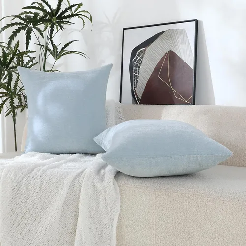 Vista 3 de Jeneoo Fundas de Almohadas Decorativas Azul Bebé de Chenilla Suave Cómodas Cuadradas para Cojines de Sofá para Decoración de Sala de Estar Cama Sofá
