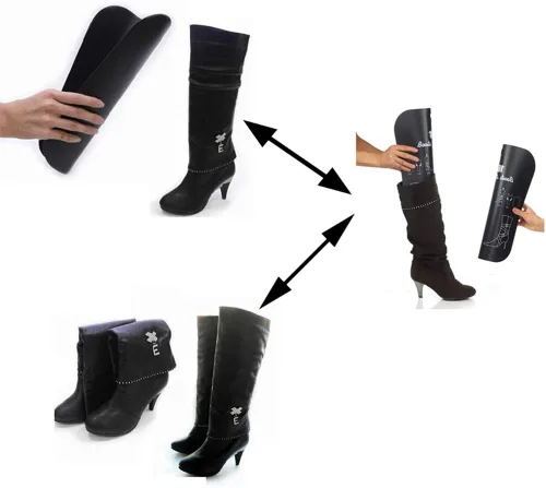 Vista 3 de 2 pares (4 hojas) para moldear botas, soporte para botas altas, soporte grueso en forma de árbol de zapatos para mujeres y hombres, color negro, 16