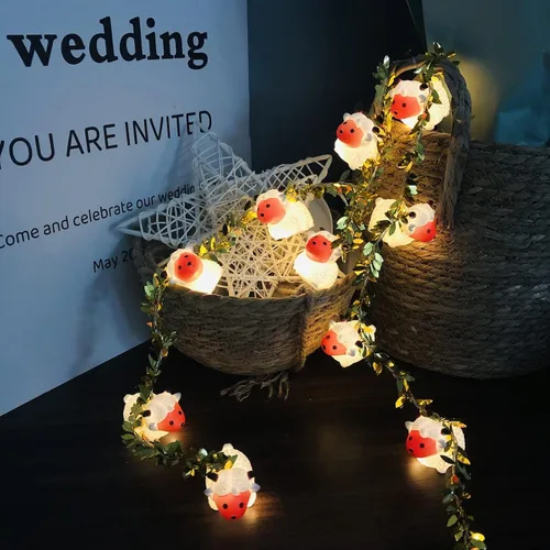 Vista 5 de Guirnalda de luces pintadas de ovejas pequeñas de 5.4 ft, 10 LED, adornos de cabra, luces novedosas, funciona con pilas, luces decorativas de hadas