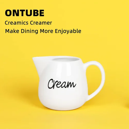 Vista 4 de ONTUBE Crema de porcelana, jarra de crema de leche de cerámica de 12 oz (blanco) Porcelain, 12oz creamer pitcher, white, drip-free, easy-pour
