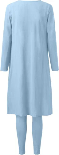 Vista 4 de Otoño Invierno Mujeres Desgaste Elástico 2022 Color Sólido 3 Piezas Conjunto de Pantalones Señoras Suéteres Casuales Acanalados para Nieve